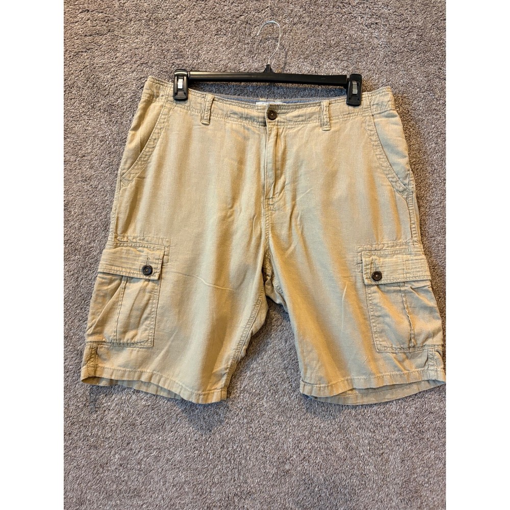 Lucky Brand Mens Khaki Linen Blend Cargo Shorts Tan Summer Casual Utility