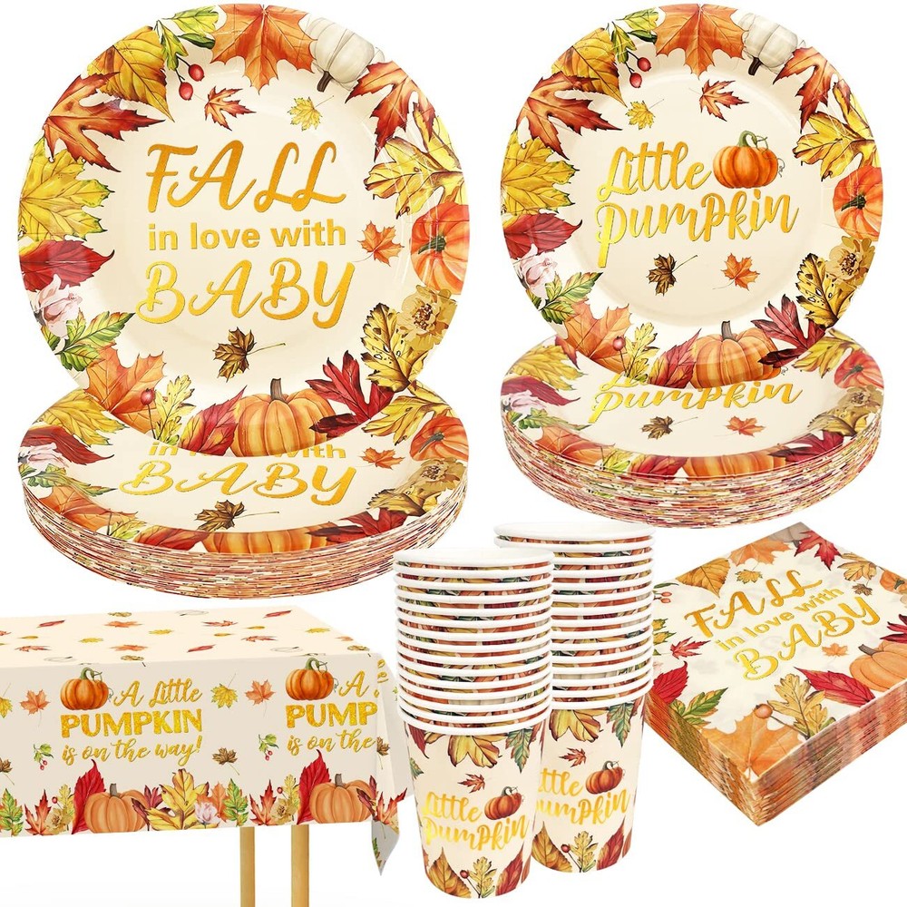 Little Pumpkin Baby Shower Decorations Set for 30 Guests, Adorable Fall Theme Party Supplies