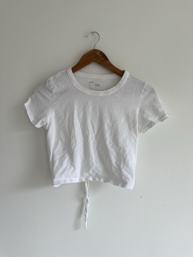 ✿Aerie White Crop Top Short Sleeve Drawstring Hem Womens Size Small Tee Shirt!!
