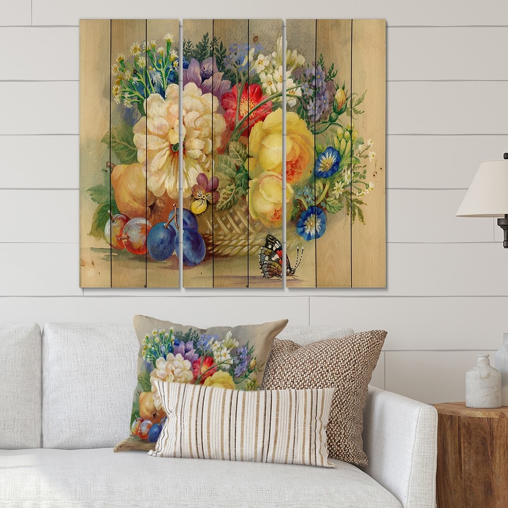 Designart 'Vintage Still Life Of Yellow and White Flowers'