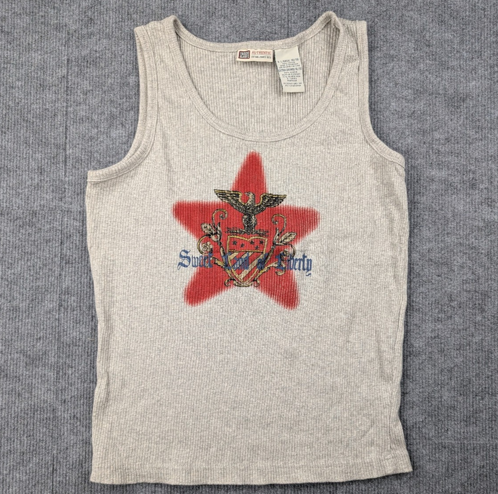 Vintage Faded Glory Ribbed Tank Top Womens XL Graphic Patriotic USA Eagle Y2K