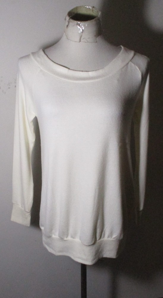 Women's CHERISH Ivory Soft Stretch Long Sleeve Wide Neck Top Size S NWOT
