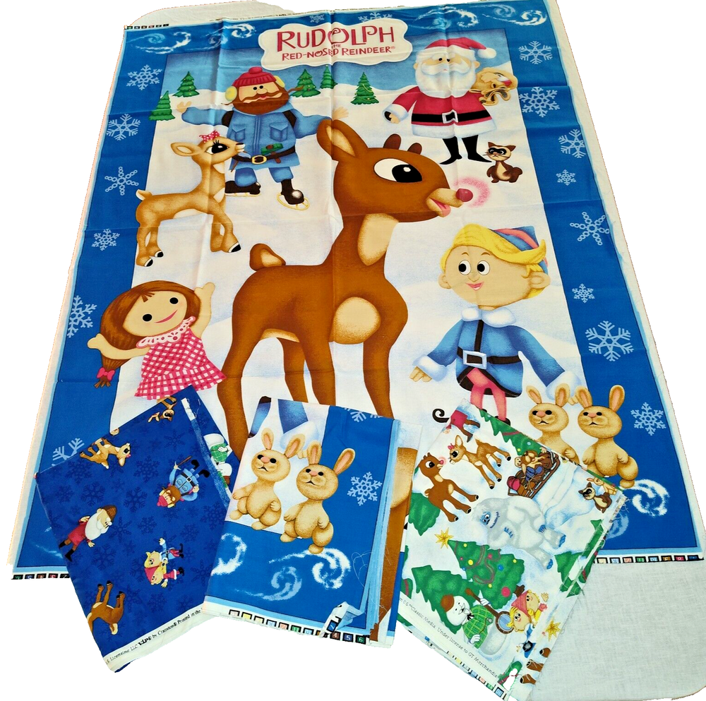 VTG Rudolph The Red-Nosed Reindeer Fabric 4 Panels Child Quilt Blanket Cranston