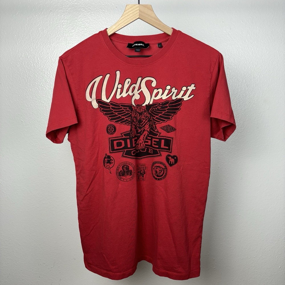 Y2K Diesel Wild Spirit Spellout T Shirt Large Red Black Grunge Punk Vintage