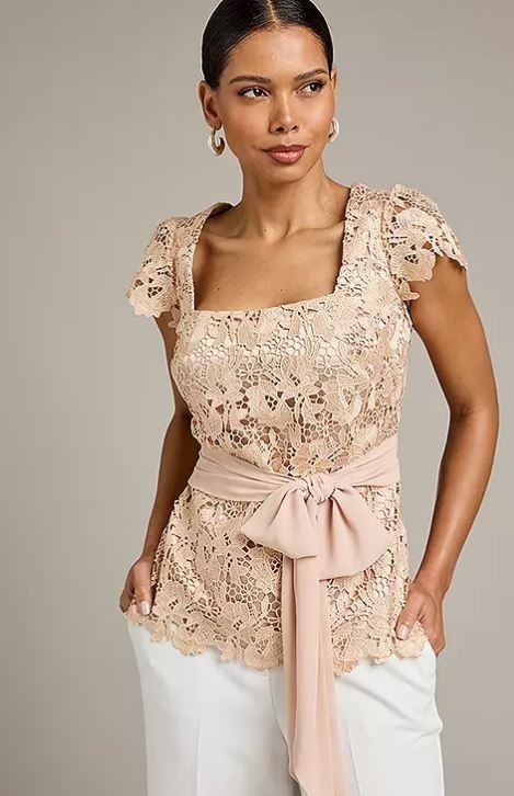 Kaleidoscope Champagne Lace Blouse UK Size 22 Floral Mesh Style FMS9-3