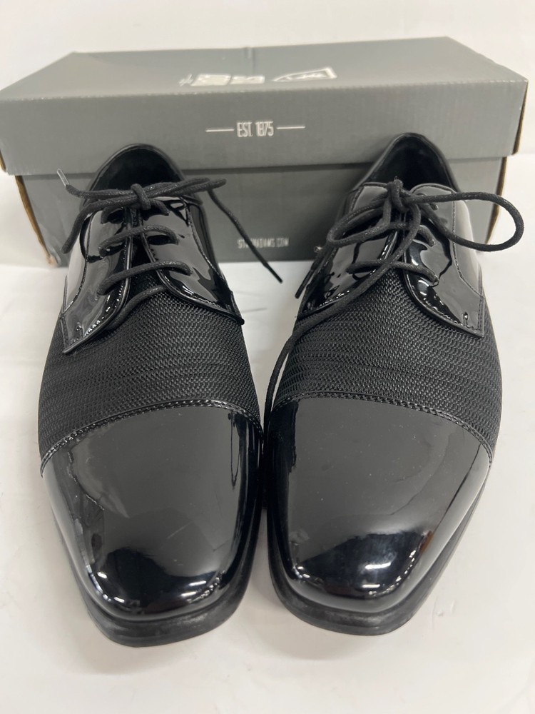 Men's STACY ADAMS Ryder Patent Black Cap Toe Dress Shoes Sz 9.5M in Box