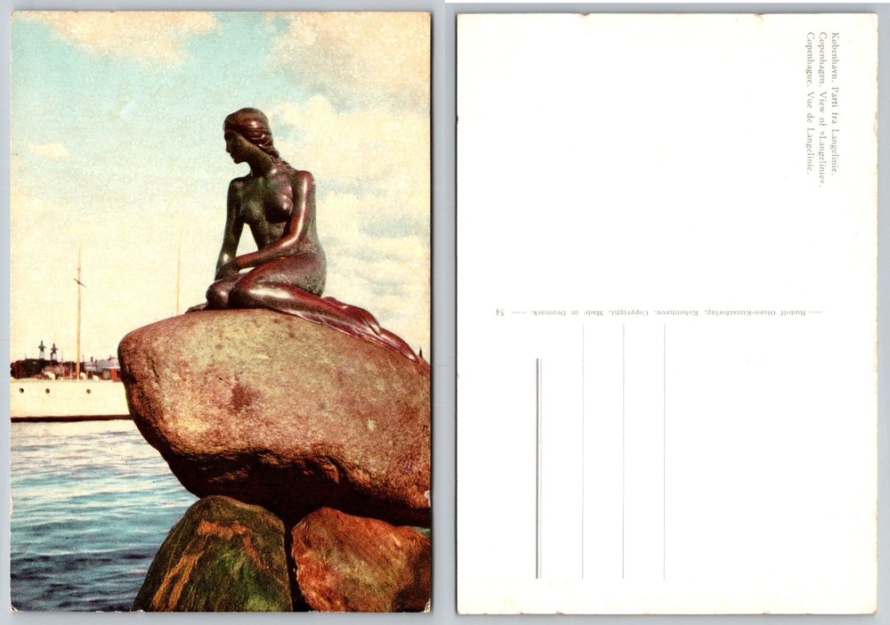 Vintage Little Mermaid Statue Postcard Copenhagen Denmark Langelinie