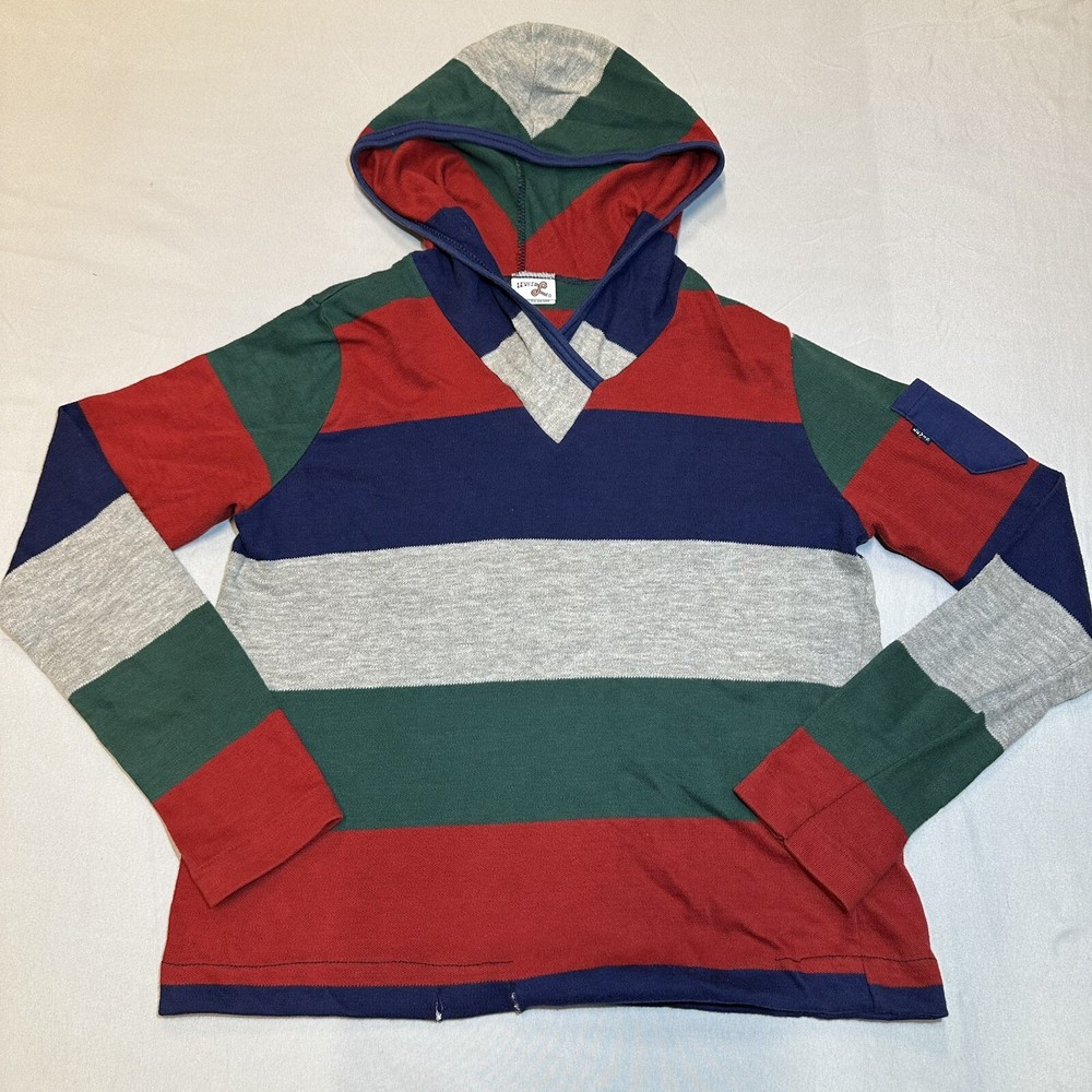 Vintage 70s 80s Levi's Striped Shirt Youth Boys M Hoodie Sweater Long Sleeve