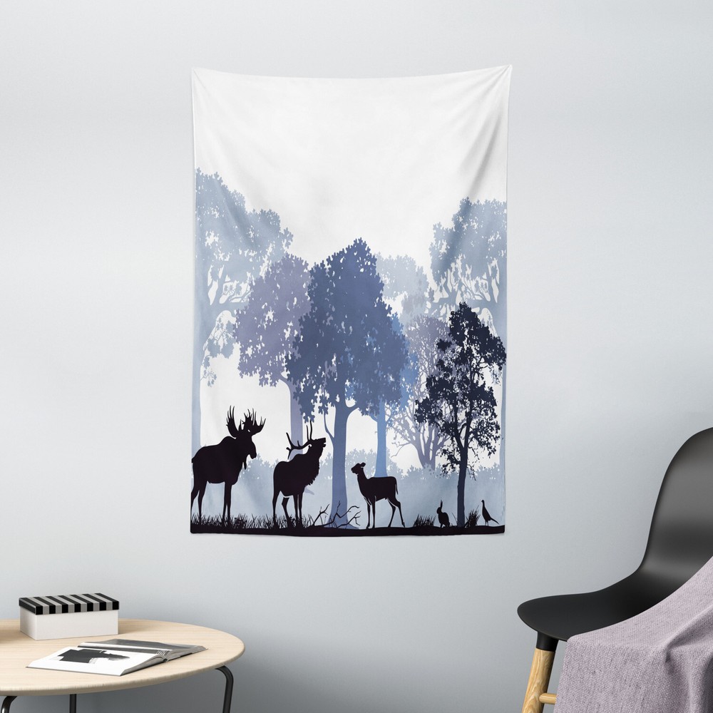 Moose Tapestry Gray Wild Forest Animals Print Wall Hanging Decor