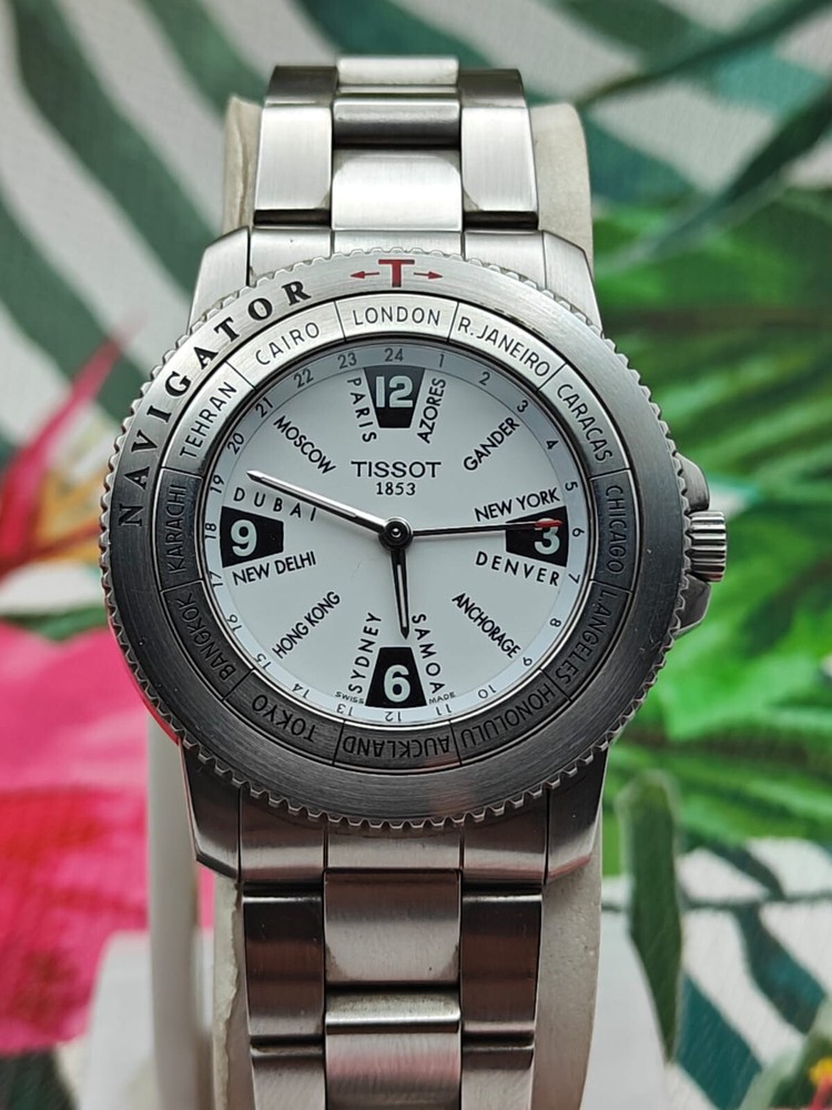 TISSOT NAVIGATOR N250 WORLD TIME GMT Vintage Men's Wristwatch Fully Functional NOS