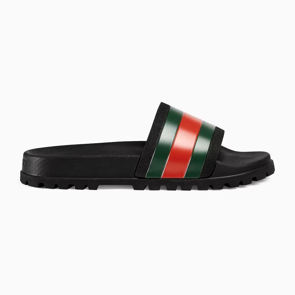 09 sizes Gucci Web Men's Rubber SlideSandal - Black Rubber, For Teen and Women