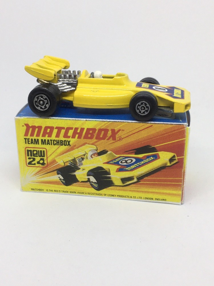 Vintage Lesney Matchbox 24 Team Matchbox Racing Car In Yellow Restored Repro Box