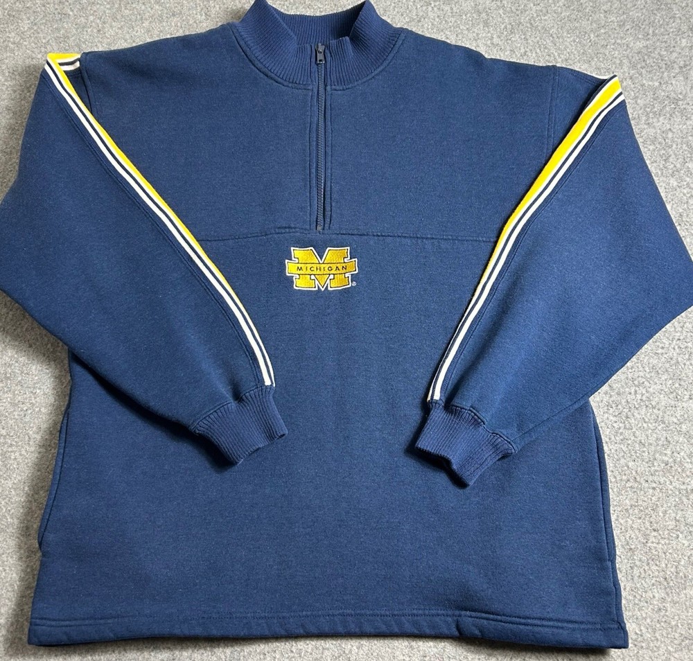 Vintage Logo Athletic Michigan Wolverines Sweater Mens L Quarter Zip Football