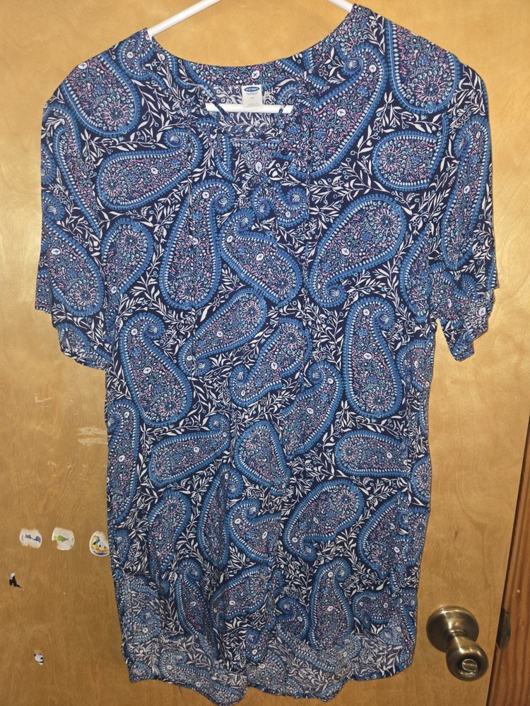 Old Navy Blue Paisley Blouse Oversized Women's Size M