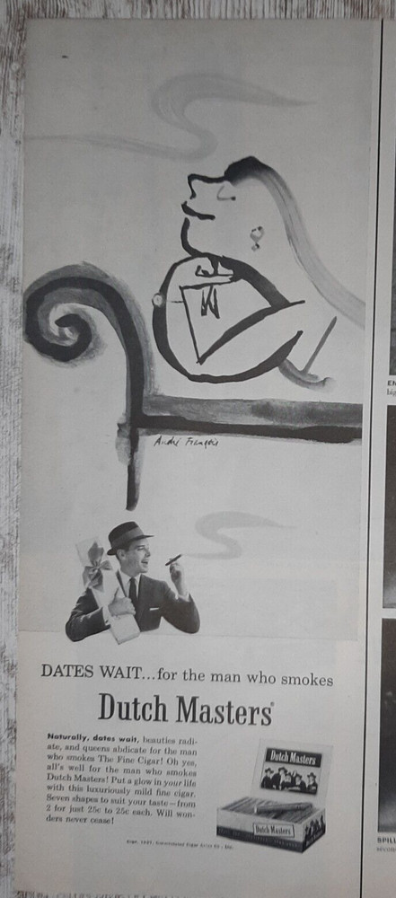 1957 Dutch Masters Vintage Print Ad Cigars Tobacco Man Suit Hat Flowers Box Date