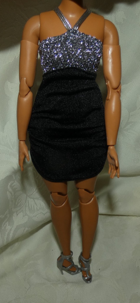 Barbie Fashion Mtm Looks 12 Curvy Fryda Silver Black Dress & Shoes 4 Doll