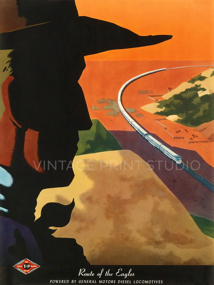 Texas Vintage American Railroad Travel Giclee Canvas Print 18x24