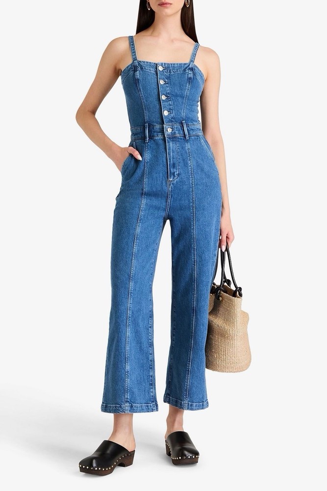 PAIGE Anessa Sleeveless Crop Wide Leg Denim Jumpsuit NWOT Size 0