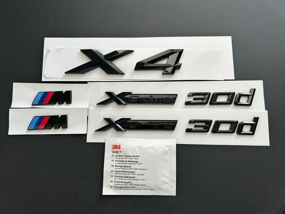 BMW X4 + 2X Xdrive 30d + 2X M WING BADGES IN GLOSS BLACK. FREE ALCOHOL WIPE