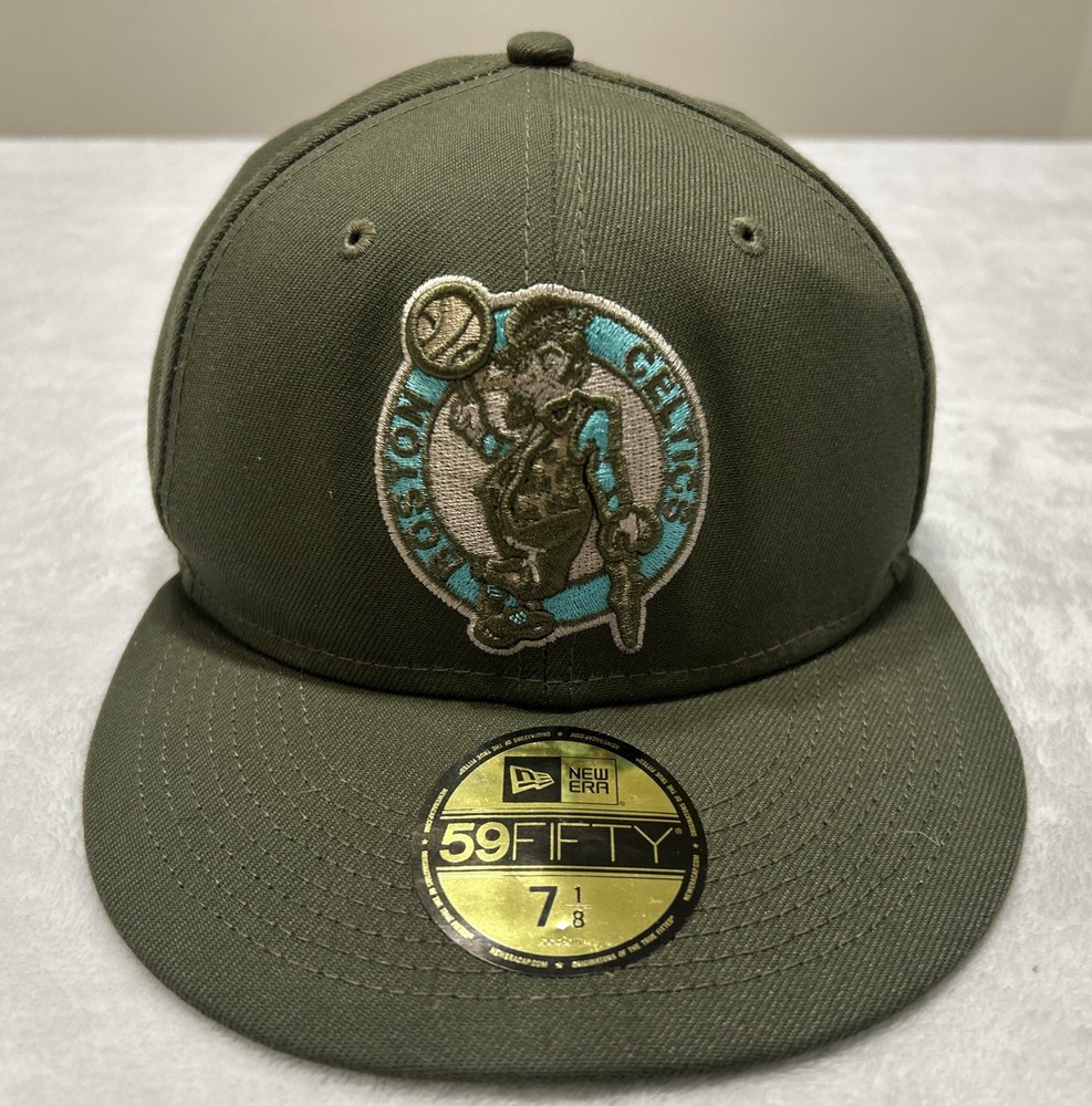 Boston Celtics New Era Hat Cap 59Fifty 7 1/8 Fitted Olive Army Rare NBA