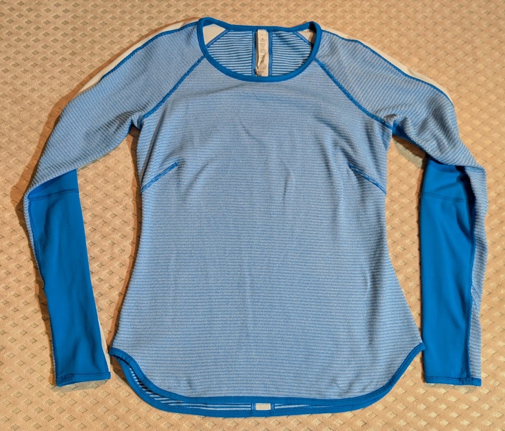 LULULEMON Runder Under Blue Stripe Reversible Long Sleeve Top Women's 8