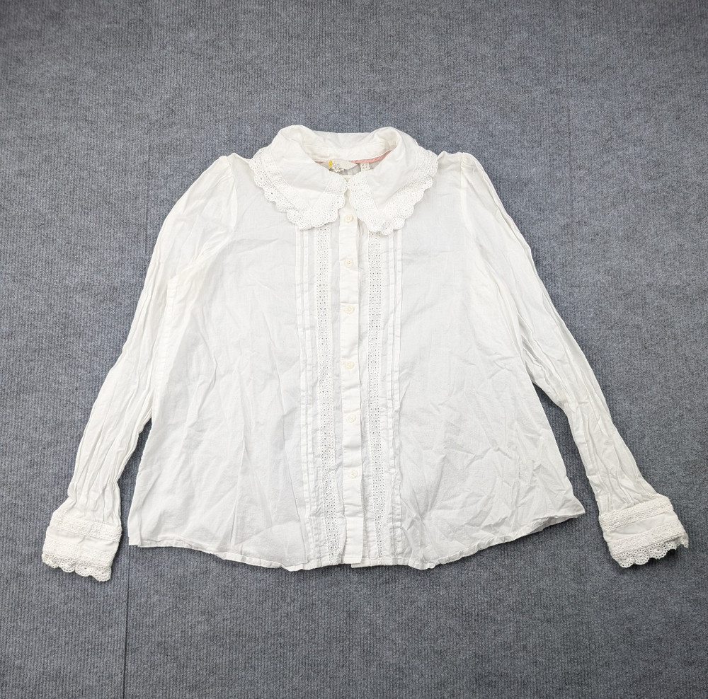 Boden Button Up Blouse Women 8 Cottage Peasant Peter Pan Collar Frilly Victorian
