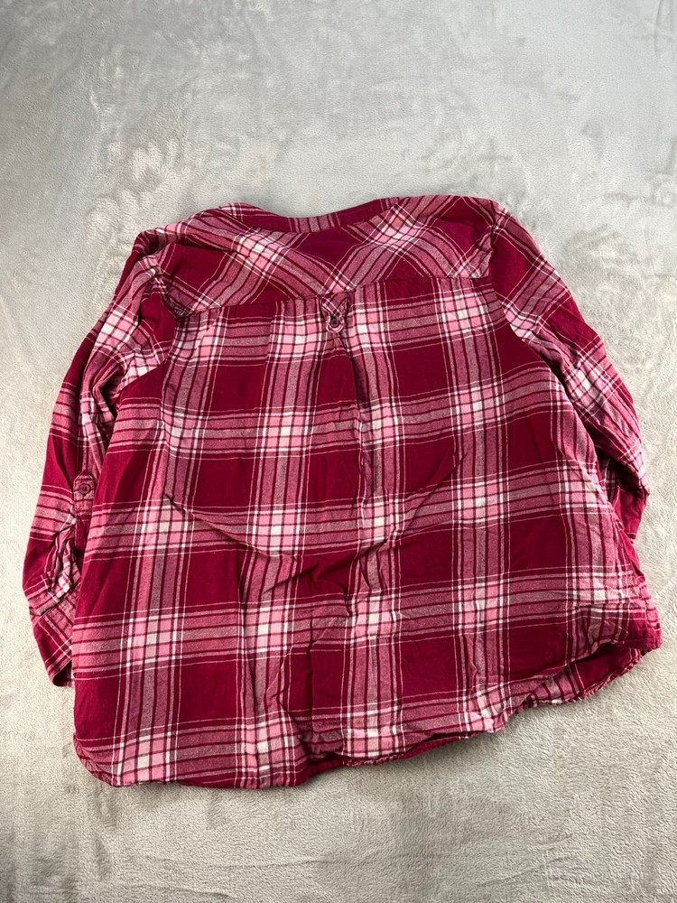 Faded Glory Shirt Womens 3X 1/2 Button Plaid Long Sleeve Red Cotton Pullover