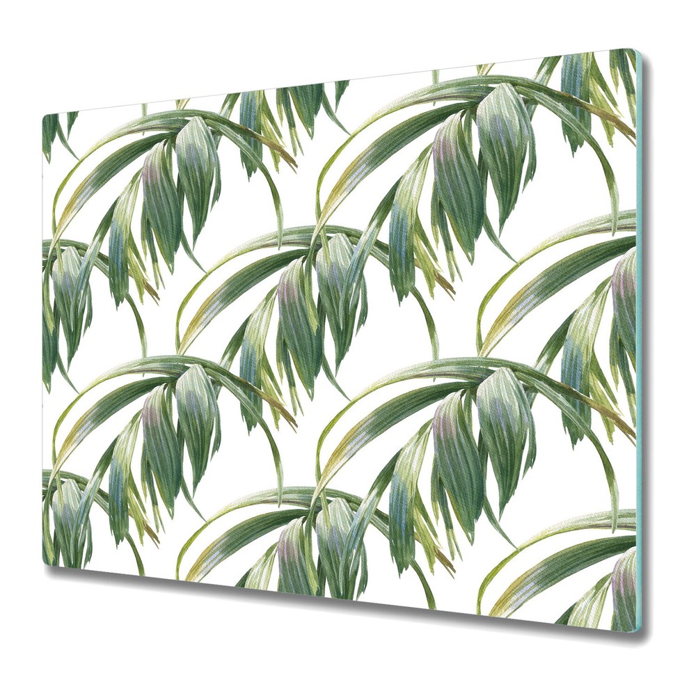 Glass Chopping Board Utensil Board Worktop Saver Long Exotic Leafs 60x52