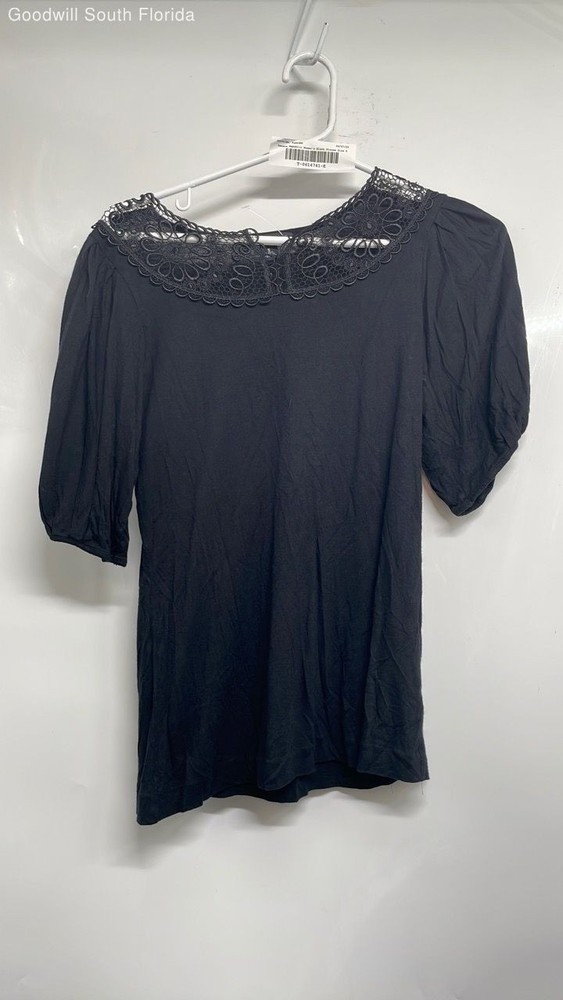 Banana Republic Womens Black Round Neck Short Sleeve Pullover Blouse Top Size S