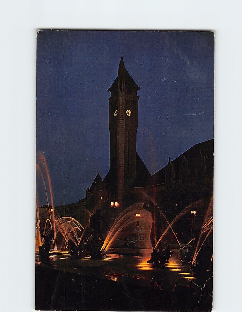 Postcard Union Station and Aloe Plaza at Night St Louis Missouri USA