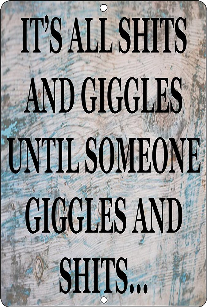 Funny Sh%Ts and Giggles Metal Tin Sign, 12X8 Inch, Wall Decor Man Cave Bar