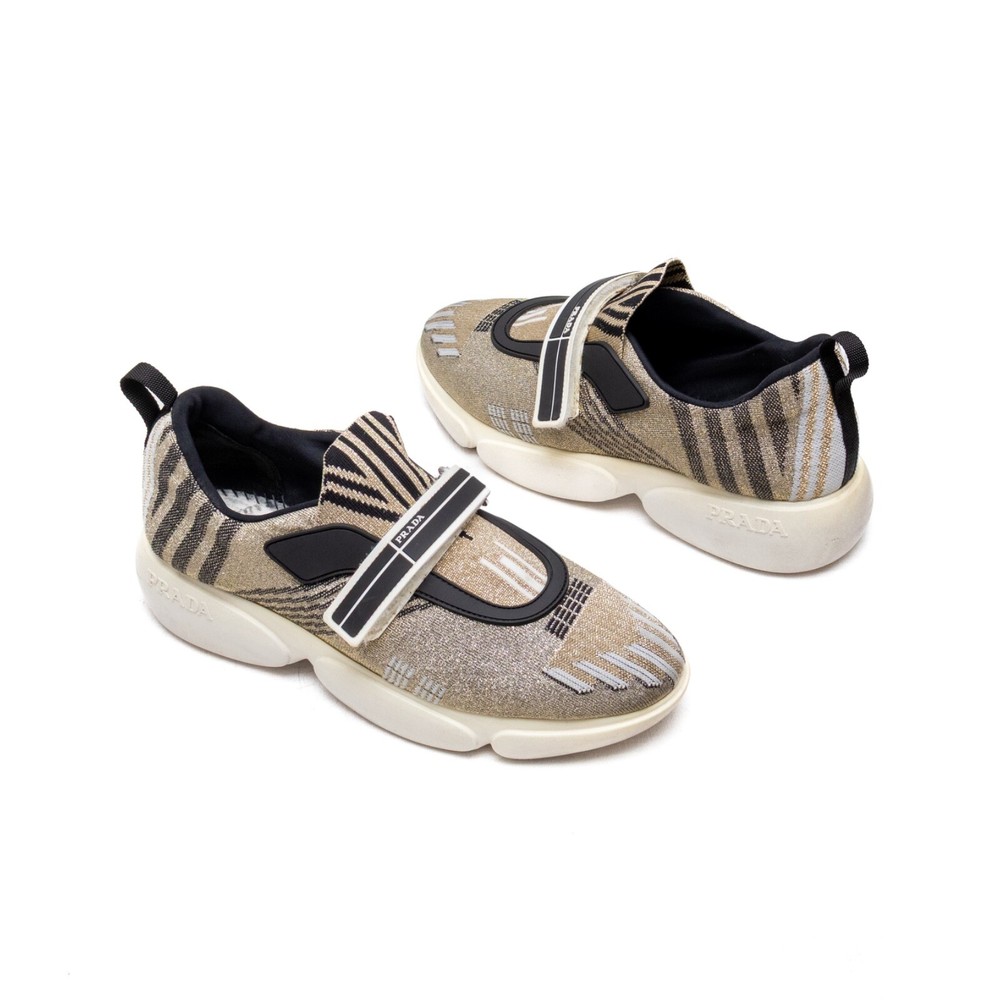 Prada Cloudbust Women Gold Knit Slip-On Sneakers Size 36.5 US 6.5