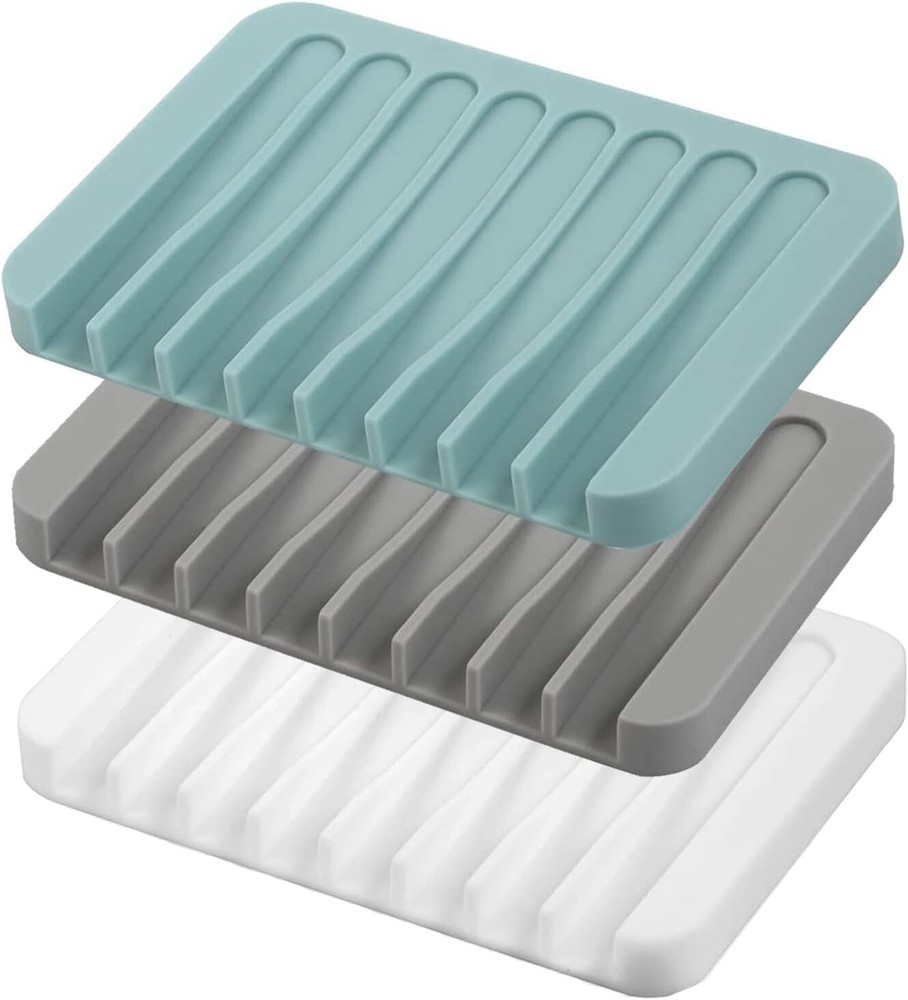 Silicone Self-Draining Soap Dish, Bathroom Tray, Durable Holder, Water Drainer