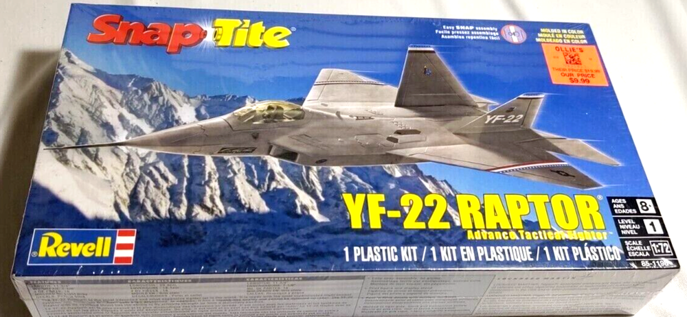 NEW Revell Snap Tite YF-22 Raptor 1/72 scale Model Kit open box parts sealed.