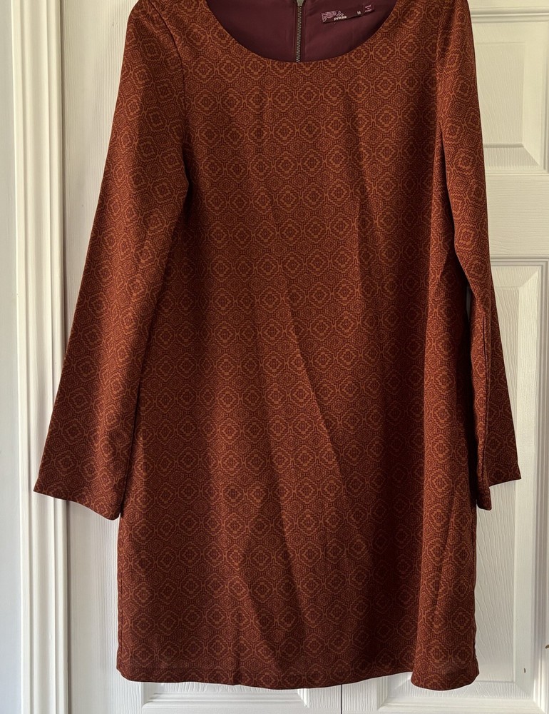 Prana M Cece Long Sleeve Shift Dress Lined Geometric Pomegranate Lightweight  