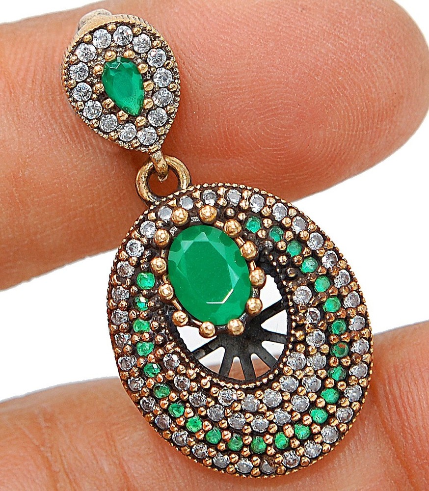 4CT Treated Emerald Ottoman Style 925 Sterling Silver Pendant S2413/AB