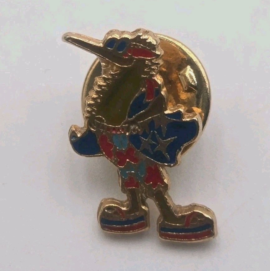 Vintage Roadrunner Enamel Pin Cartoon Looney Tunes Style Red Blue Gold Tone...