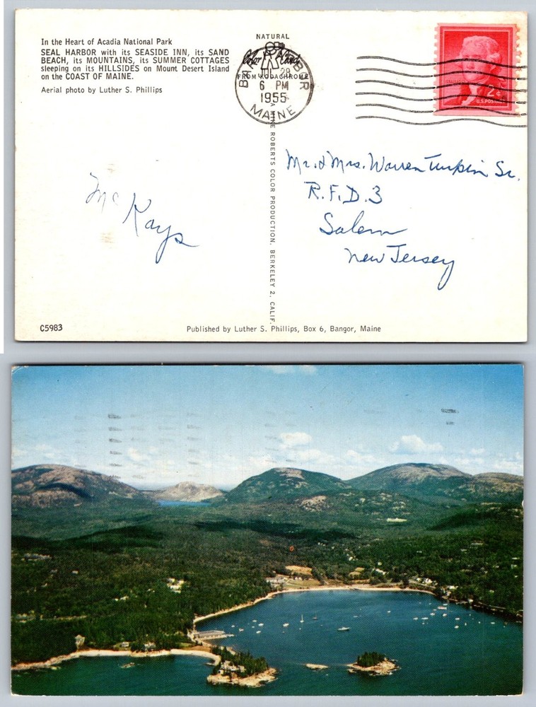1955 Seal Harbor Acadia National Park Maine Aerial View Postcard Posted-image