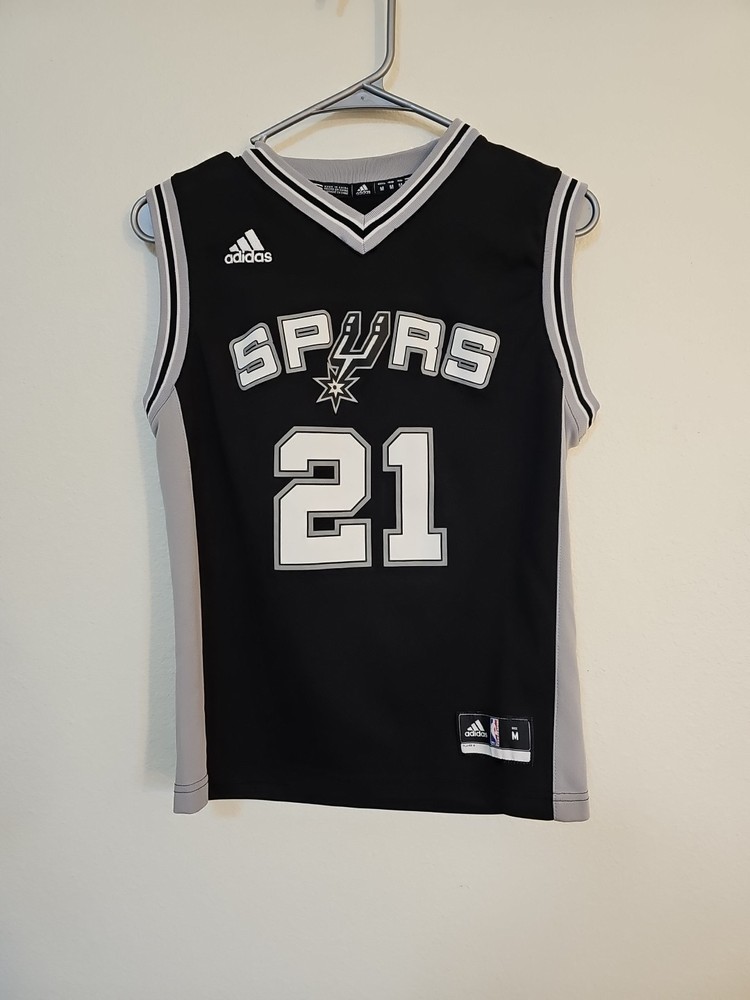 Rare Adidas Tim Duncan #21 San Antonio Spurs NBA Screened Black Jersey Youth M