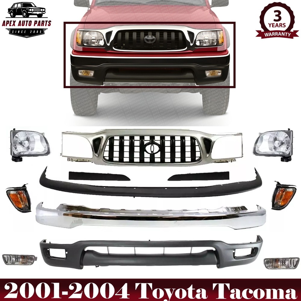 Front Bumper Chrome & Grille Assembly Kit For 2001-2004 Toyota Tacoma