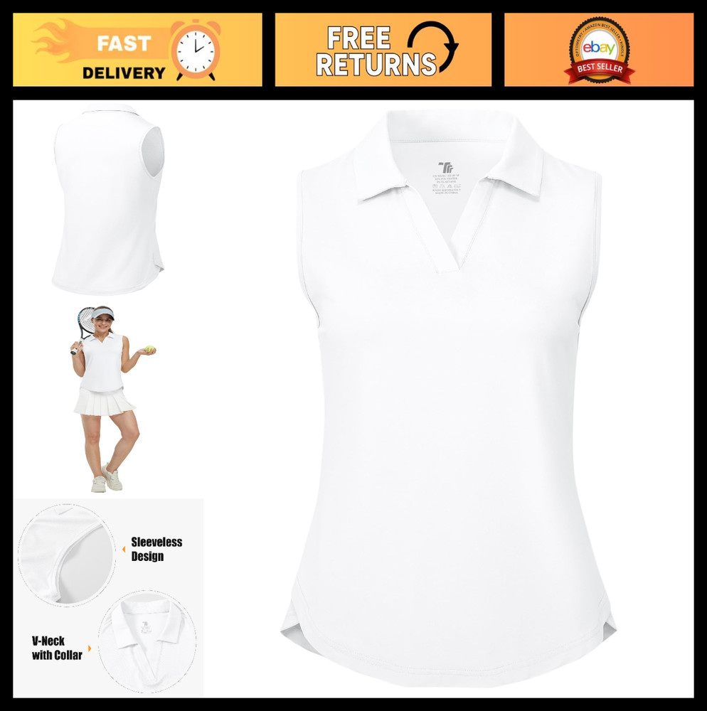 Women's Sleeveless Golf Polo Shirt - Collared V Neck Tennis Tank Top, UPF 50+, Q