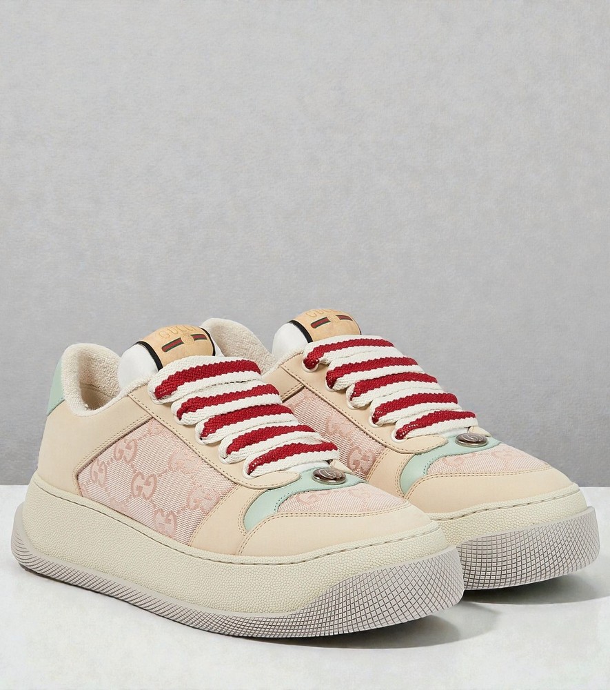 NIB Authentic Gucci Screeners GG Canvas Suede Pink/Beige Sneakers EU37.5 US7.5