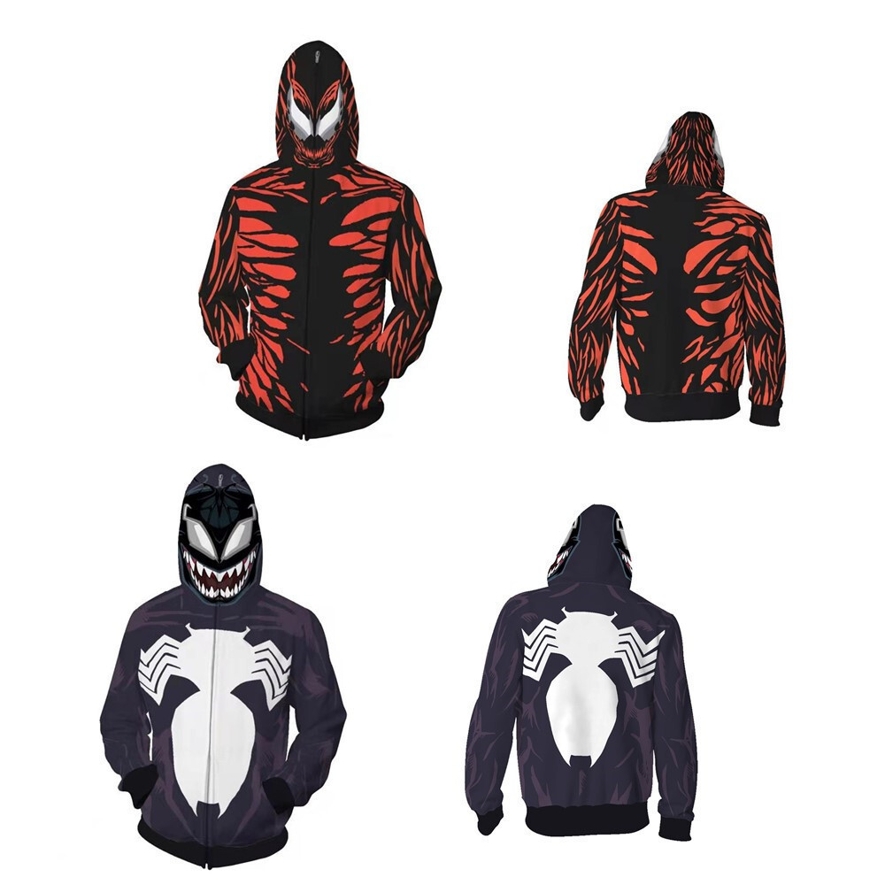 Venom Carnage Hoodie Cosplay Costume Full-Zip Sweatshirt Pullover Jumper Unisex❤