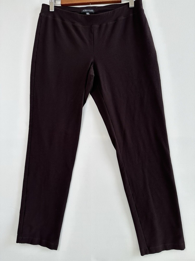 Eileen Fisher Stretch Crepe Slim Fit Pull On Ankle Pants 78121 Small Brown