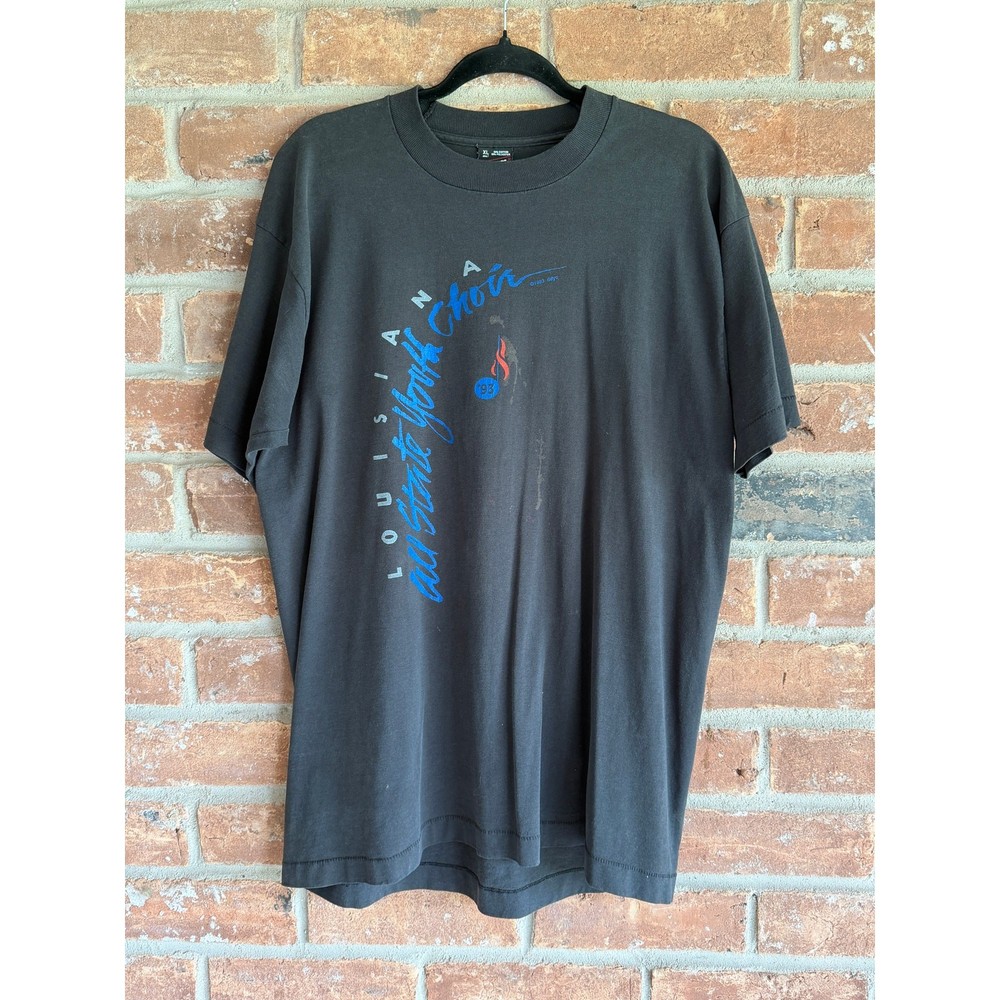 Vintage 1993 USA Made Graphic T Shirt Fruit of the Loom Black XL 90s Tee
