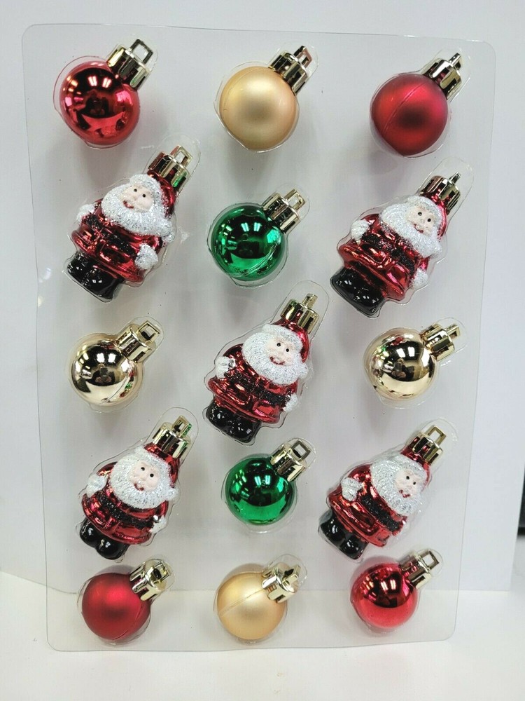 Christmas MINI Plastic Santa Claus Red Green Ball Christmas Ornaments Set of 15