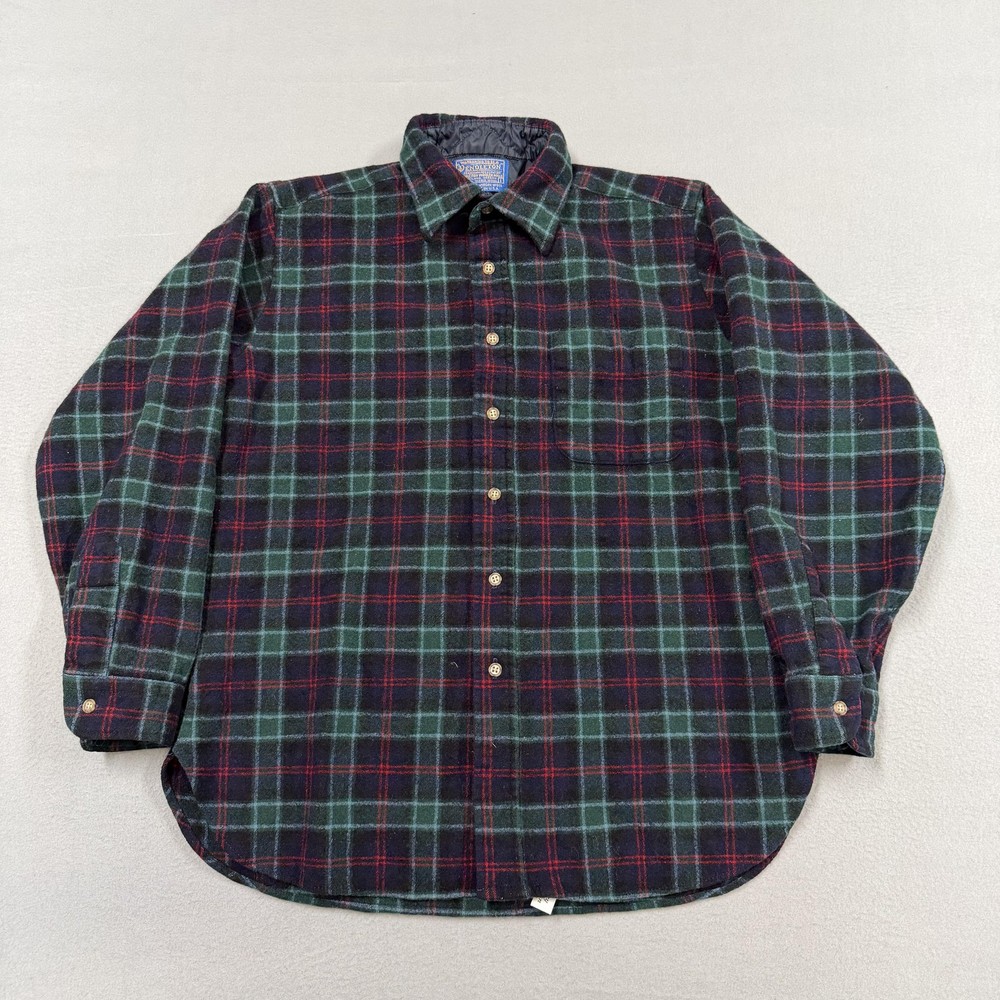 Vintage Pendleton Shirt Womens Large Multicolor Plaid Wool Flannel Button USA