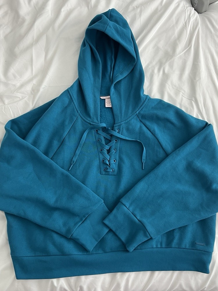 Victoria's Secret Teal cotton Fleece Lace-Up Hoodie XXL