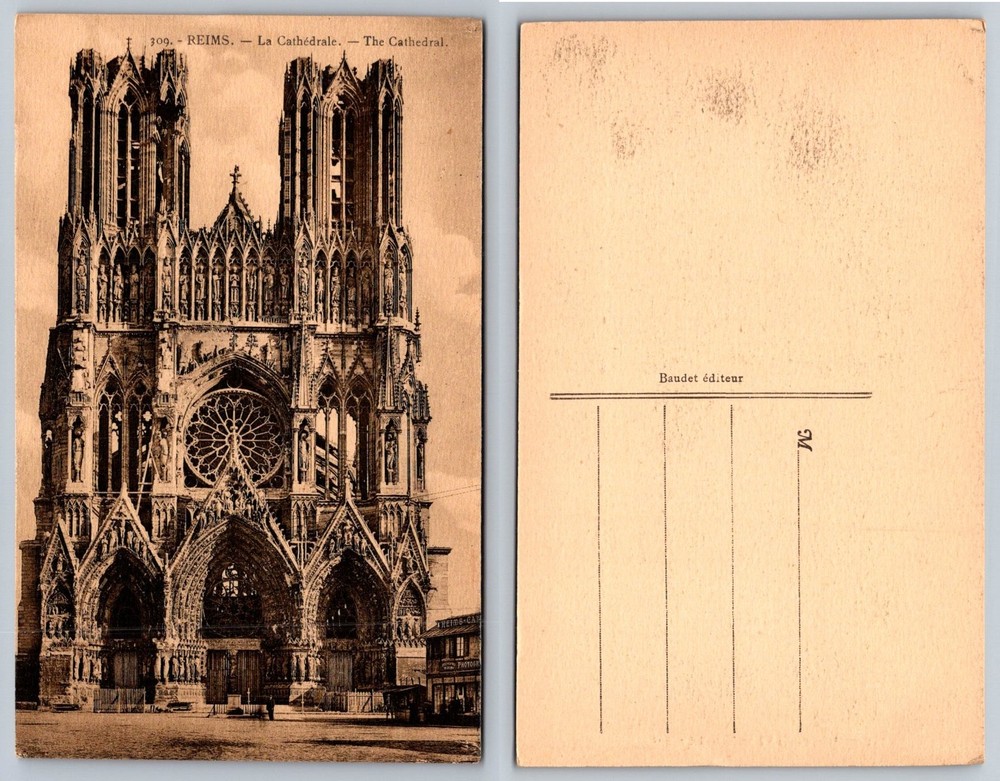 Reims Cathedral France Early 1900s Baudet Photo Postcard Gothic Architecture