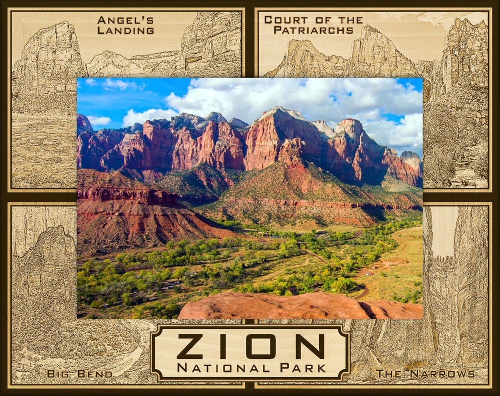 Zion National Park Points of Interest Laser Engraved Wood Picture Frame (4 x 6)